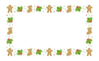 Rectangle Gingerbread Cookies Frame Border, Christmas Winter Holiday Graphics. Homemade sweets pattern, card and social media post template on white background. Isolated vector illustration.