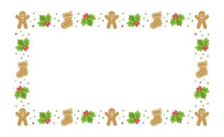 Rectangle Gingerbread Cookies Frame Border, Christmas Winter Holiday Graphics. Homemade sweets pattern, card and social media post template on white background. Isolated vector illustration.