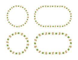Round Gingerbread Cookies Frame Border Set, Christmas Winter Holiday Graphics. Homemade sweets pattern, card and social media post template on white background. Isolated vector illustration.