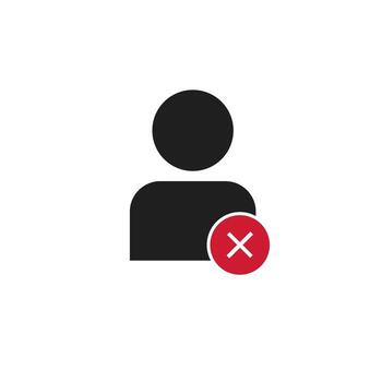 Black human silhouette with red cross. Deleted or blocked web user interface with vector offline warning