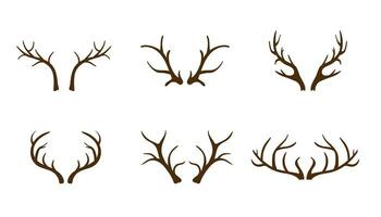 Deer and elk antlers set. Bone branching natural decorations for interior design with elegant shape and vector ornament