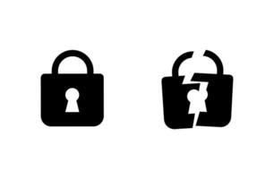 Whole and broken padlock. Security and privacy symbol and violated security with intrusion and lack of required vector security