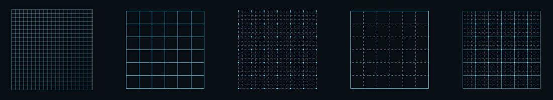 Geometric grid ybackground. Lines and dots glowing blank template with black lines for drafting and technical design with millimeter vector markings