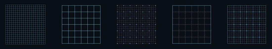 Geometric grid ybackground. Lines and dots glowing blank template with black lines for drafting and technical design with millimeter vector markings