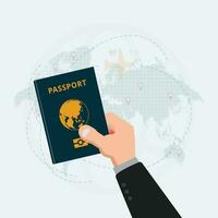 mano sostener pasaporte diseño vector ilustración