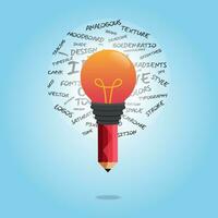 Light bulb on pencil with design term background vector illustration