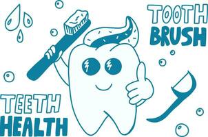 blue tooth with toothbrush isolated on white background, dentist set vector