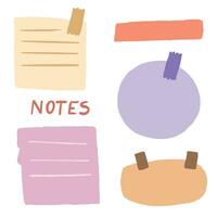 Note paper with pin, binder clip, push pin, adhesive tape and tack vector