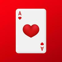 Playing card ace of hearts. Symbol of gambling luck in poker and successful game in casino with blackjack and vector bets