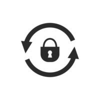 Black lock with circular arrows. Website update with reboot and secure web system with secure vector sync password control