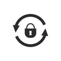 Black lock with circular arrows. Website update with reboot and secure web system with secure vector sync password control