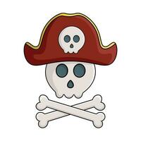 Pirate skull with bones in cartoon style vector illustration for web  or apps design element