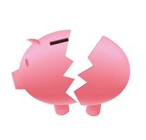 Broken piggy bank , money savings collapse vector