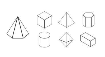 Set of 3D geometric shapes. Isometric outline views. The science of geometry and math. vector