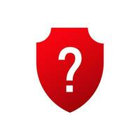 Shield question mark icon. Red protection faq icon vector