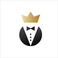 Elegant tuxedo and bow tie with golden crown. Luxury vip style for gentleman and businessman for creative conferences and vector receptions