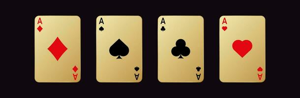 Gold gamble cards with aces. Symbol of gambling luck in poker and successful game in casino with blackjack and bets vector