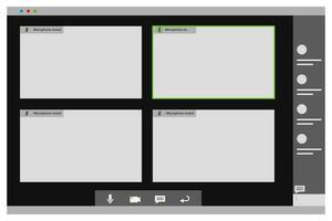 en línea vídeo charla modelo colocar. web conferencia y simpático comunicación negocio seminario web interfaz con Participantes vector monitor