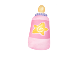 nyfödd flicka rosa söt bebis flaska. hand dragen vattenfärg illustration isolerat på transparent bakgrund. nyfödd saker hand målad konst. matning spädbarn, de först komplementär mat png