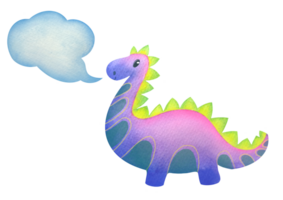 cut out talking dinosaur in watercolor style, dialog cloud with empty copy space. Clipart speech bubbles with stains and children's cute character. dialogue, thoughts, idea on transparent background png