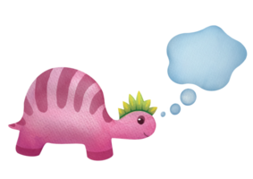 talking dinosaur in watercolor style, dialog cloud with empty copy space. Clipart speech bubbles with stains and children's cute character. dialogue thoughts, idea, dreams, replica Illustration png