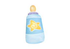 nyfödd blå söt bebis flaska för pojke. hand dragen vattenfärg illustration isolerat på transparent bakgrund. nyfödd saker hand målad konst. matning spädbarn, de först komplementär mat png