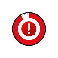 Red gauge with scale and exclamation point. Hazard and risk symbol with hazard warning with filled indicator maximum vector caution