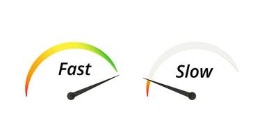 Scale indicator fast and slow. Measurement gauge with dial showing positive green and negative red pressure with dashboard vector speedometer