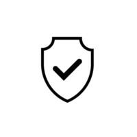 Black shield with check mark icon. Symbol of web security and protection against viruses and hacking with mandatory user check and vector firewall