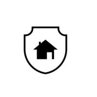 Black shield with house icon. Guardianship smart protection with programmable burglar blocking system and home web vector service