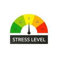 Stress level scale of mood. Emotional dial from green best to red terrible with gauge adjustment and emotional and working vector connection