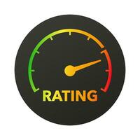 Speedometer rating icon. Performance indicator with colored dial and arrow to indicate tasks set and level of products vector impact