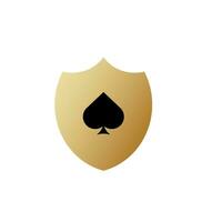 Golden shield with spades icon. Gambling protection and compliance with hacking blocking and prohibition of cheat vector programs