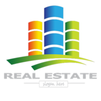 real inmuebles edificio estilo logo modelo guardián azul naranja y verde color png