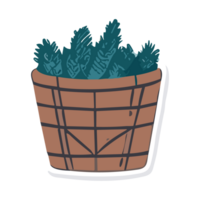 Pine tree in basket doodle icon, illustration png