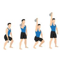 Man doing kettlebell clean and jerk exercise. vector