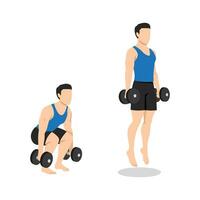 Man doing Dumbbell Jump squat exercise. vector