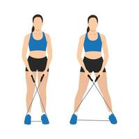 Woman doing Resistance band crab walk exercise. vector