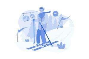 Skier Man Slide Down A Snowy Mountain vector