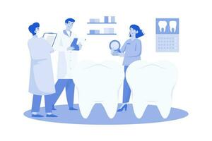 los dentistas discuten técnicas dentales en la clínica. vector