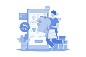 Man Buying Goods Via The Internet App. vector