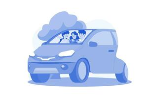 Young Family Sitting In A Car vector