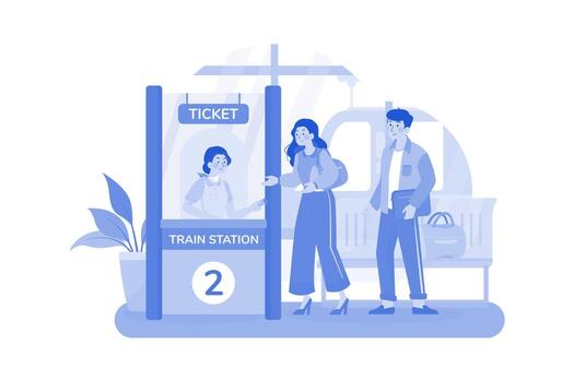 Passengers Stand In Line To Check In At The Train Station vector