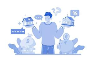 Man Confused About Choosing A House vector