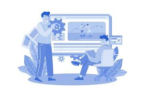 Game Designer conceptualizing game characters and levels vector
