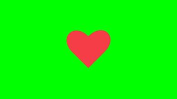 4k sociale media vivere stile animato cuore su verde schermo, rosso cuore rotazione animazione su verde schermo sfondo. video