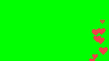 4k social meios de comunicação viver estilo animado coração em verde tela, vermelho coração rotação animação em verde tela fundo. video