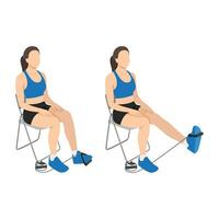 mujer haciendo resistencia banda sentado pierna extensiones ejercicio. vector