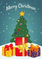 nuevo año tarjeta, alegre Navidad, árbol con regalos vector