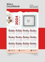 2024 Wall Calendar single page calendar one page calendar vector